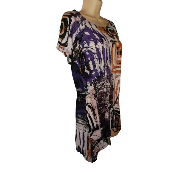 Marco New York Knit Top Women's M Multicolor Print Short Sleeve Tie Belt Tunic - Picture 2 of 9